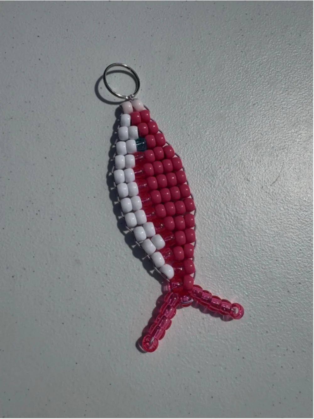 Pony Bead Fish Keychain One Size Pink White